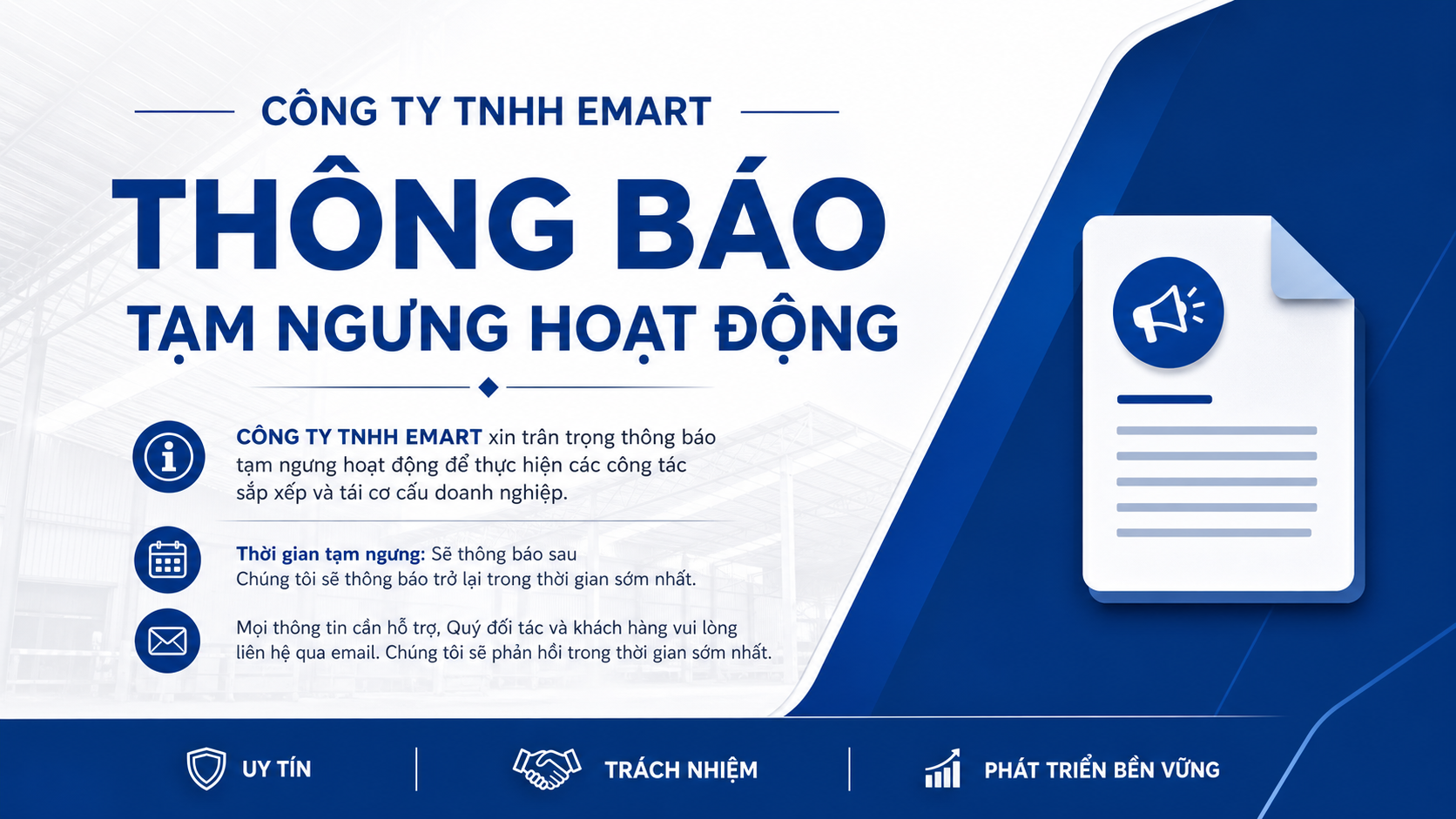 Thông báo tạm ngưng hoạt động của CÔNG TY TNHH EMART